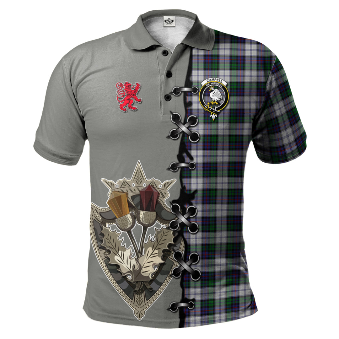 Campbell of Cawdor Dress Tartan Polo Shirt - Lion Rampant And Celtic Thistle Style