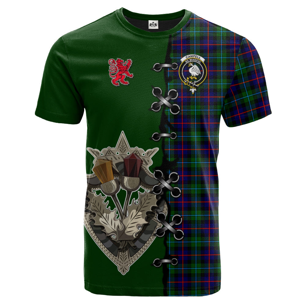 Campbell of Cawdor Modern Tartan T-shirt - Lion Rampant And Celtic Thistle Style