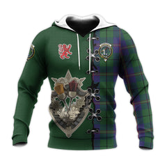 Carmichael Tartan Hoodie - Lion Rampant And Celtic Thistle Style