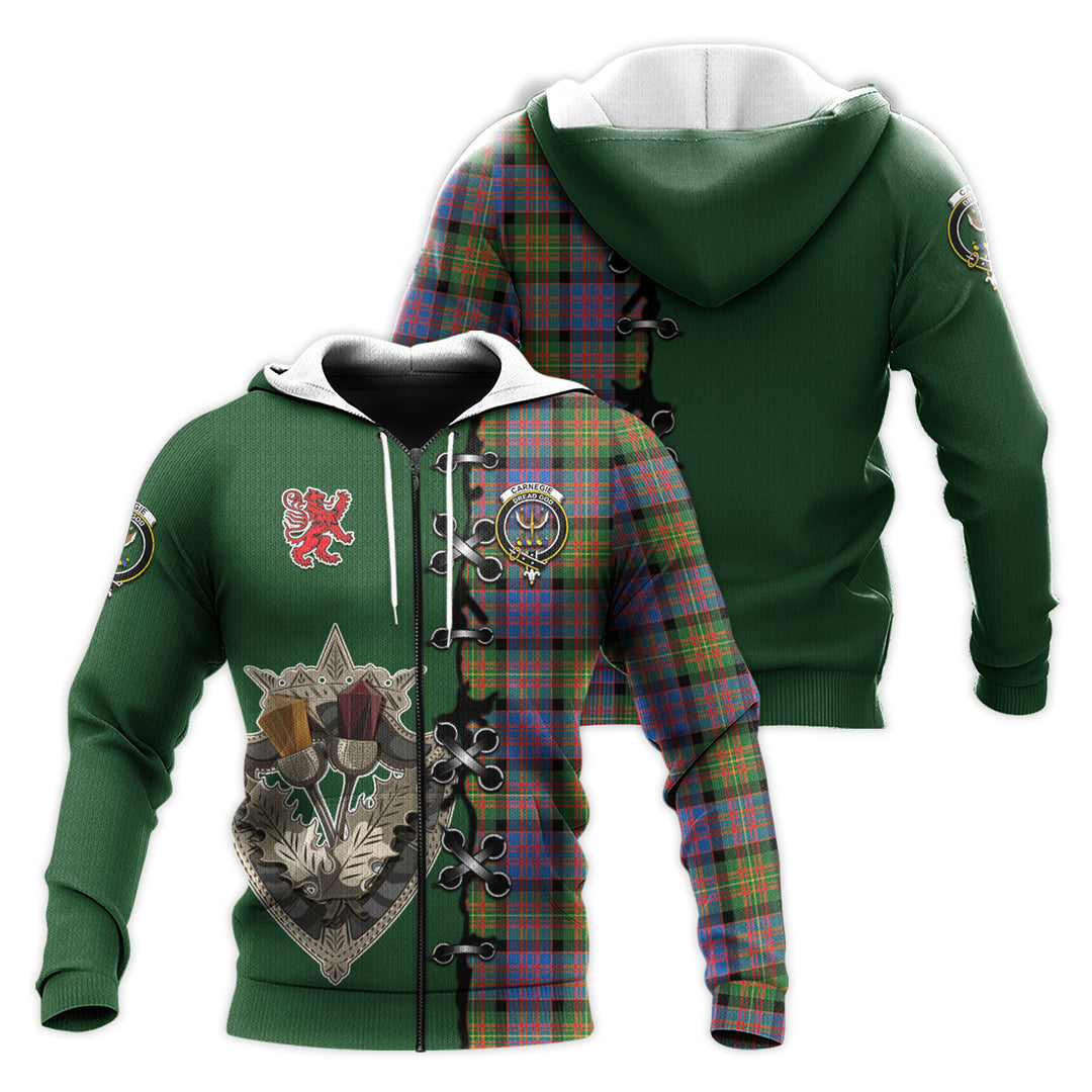 Carnegie Ancient Tartan Hoodie - Lion Rampant And Celtic Thistle Style