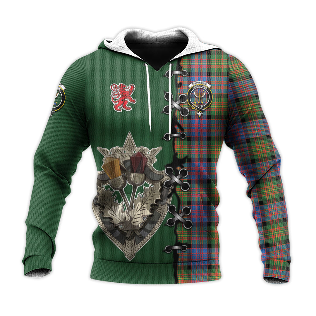 Carnegie Ancient Tartan Hoodie - Lion Rampant And Celtic Thistle Style