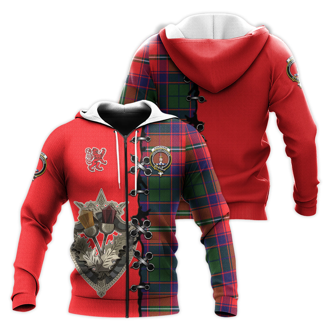 Charteris Tartan Hoodie - Lion Rampant And Celtic Thistle Style