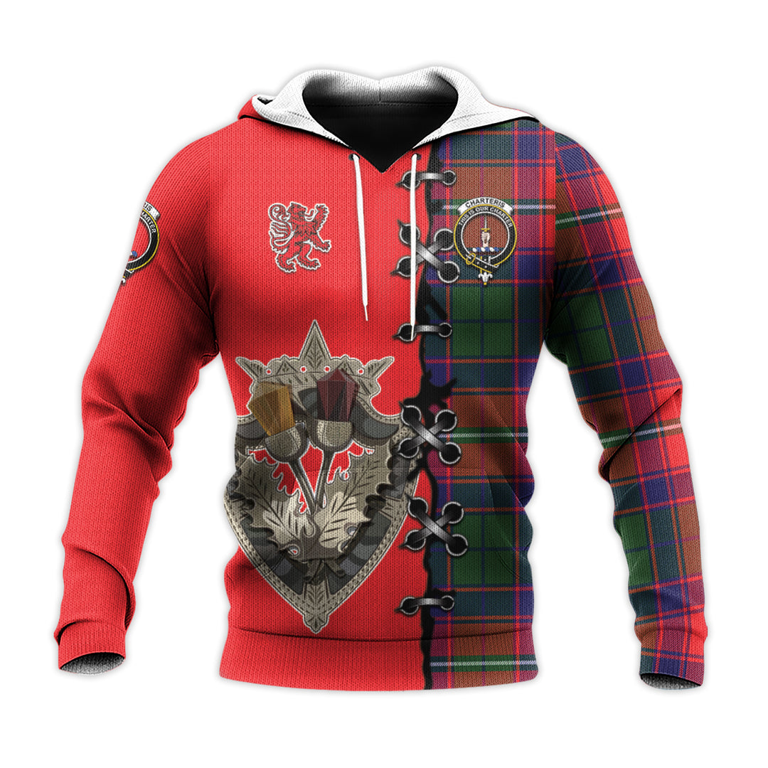 Charteris Tartan Hoodie - Lion Rampant And Celtic Thistle Style