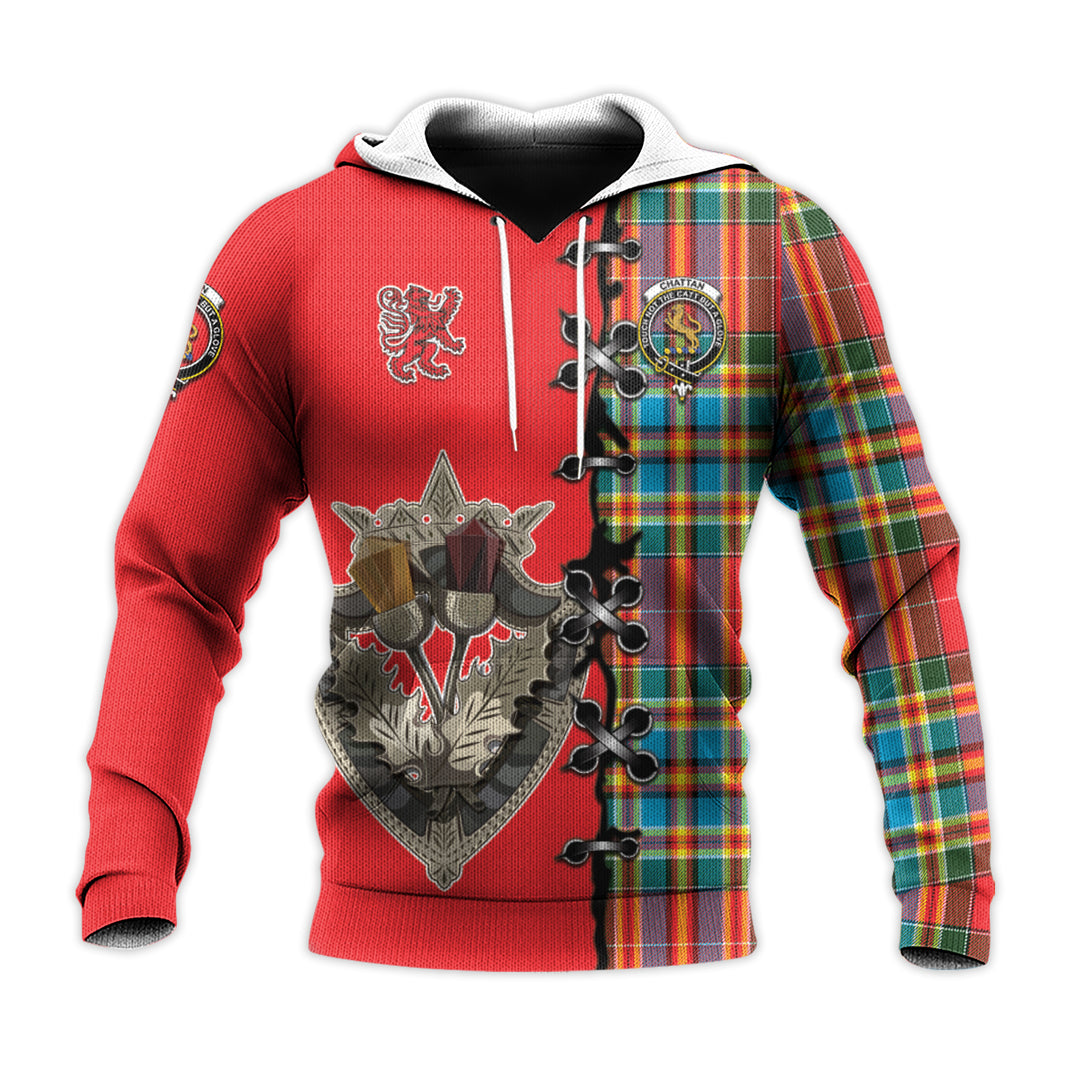 Chattan Tartan Hoodie - Lion Rampant And Celtic Thistle Style