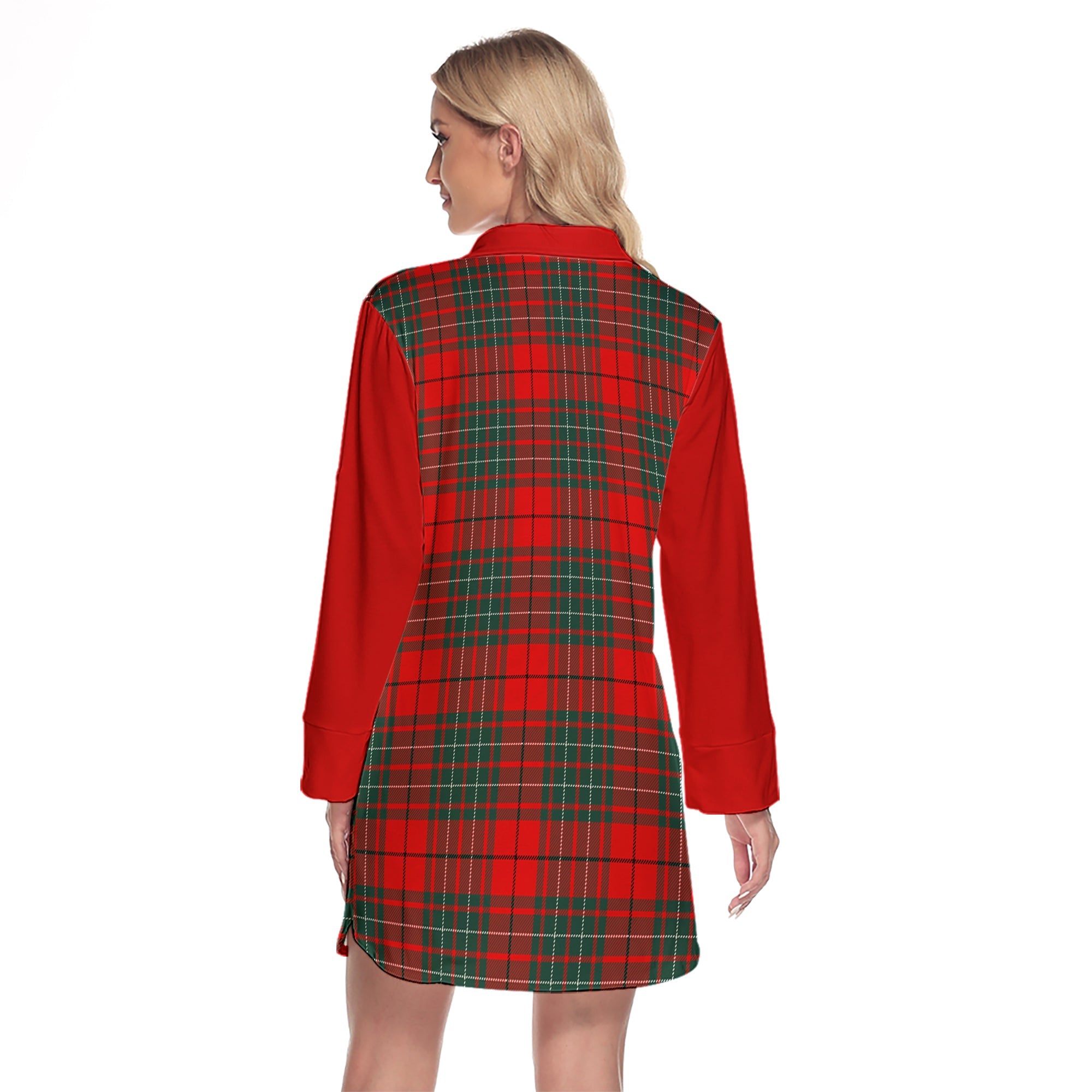 Cheyne Tartan Women's Lapel Shirt Dress With Long Sleeve