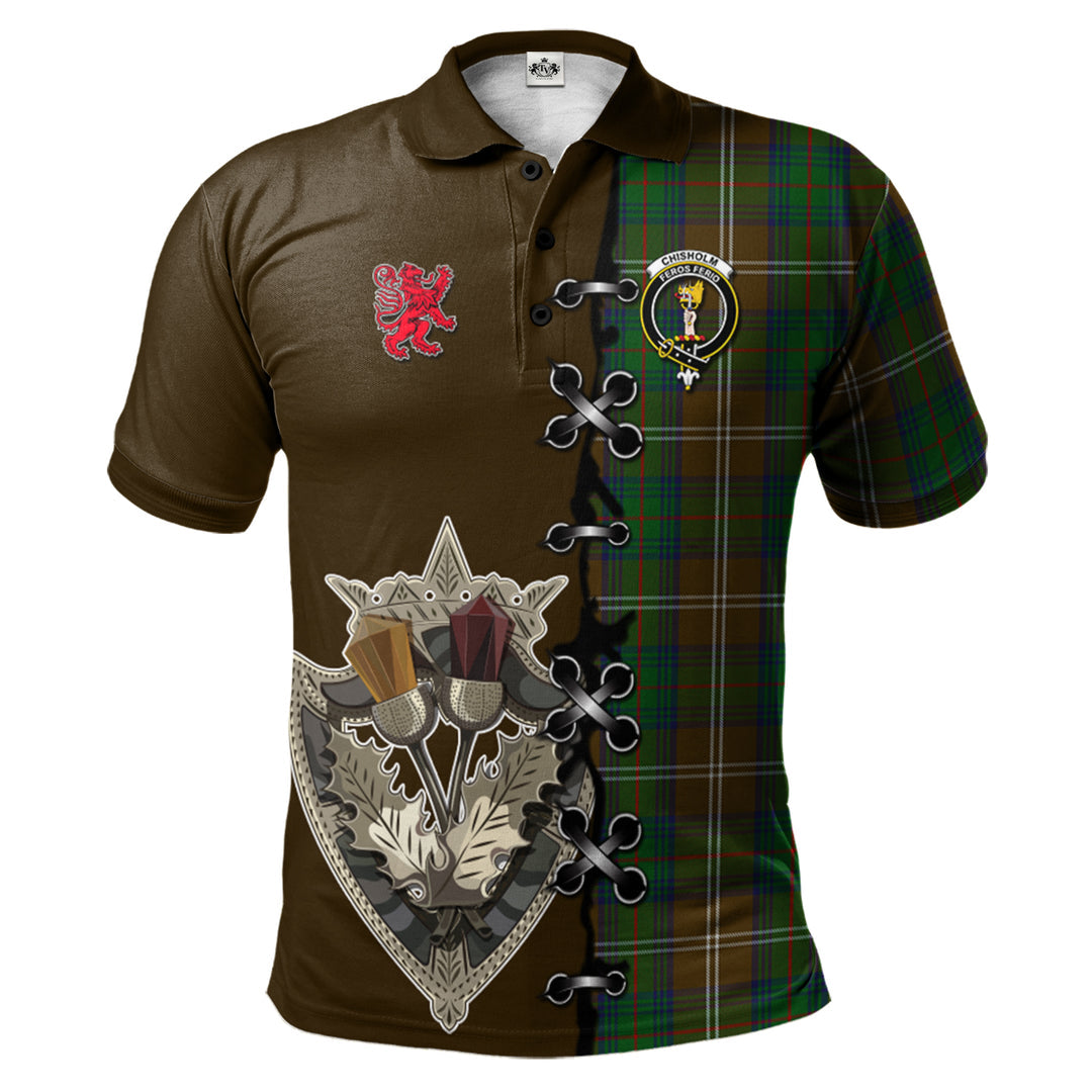 Chisholm Hunting Tartan Polo Shirt - Lion Rampant And Celtic Thistle Style