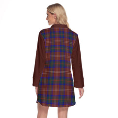 Chisholm Hunting Modern Tartan Women's Lapel Shirt Dress With Long Sleeve