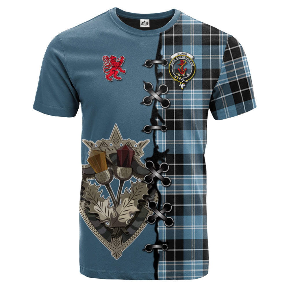 Clark Ancient Tartan T-shirt - Lion Rampant And Celtic Thistle Style