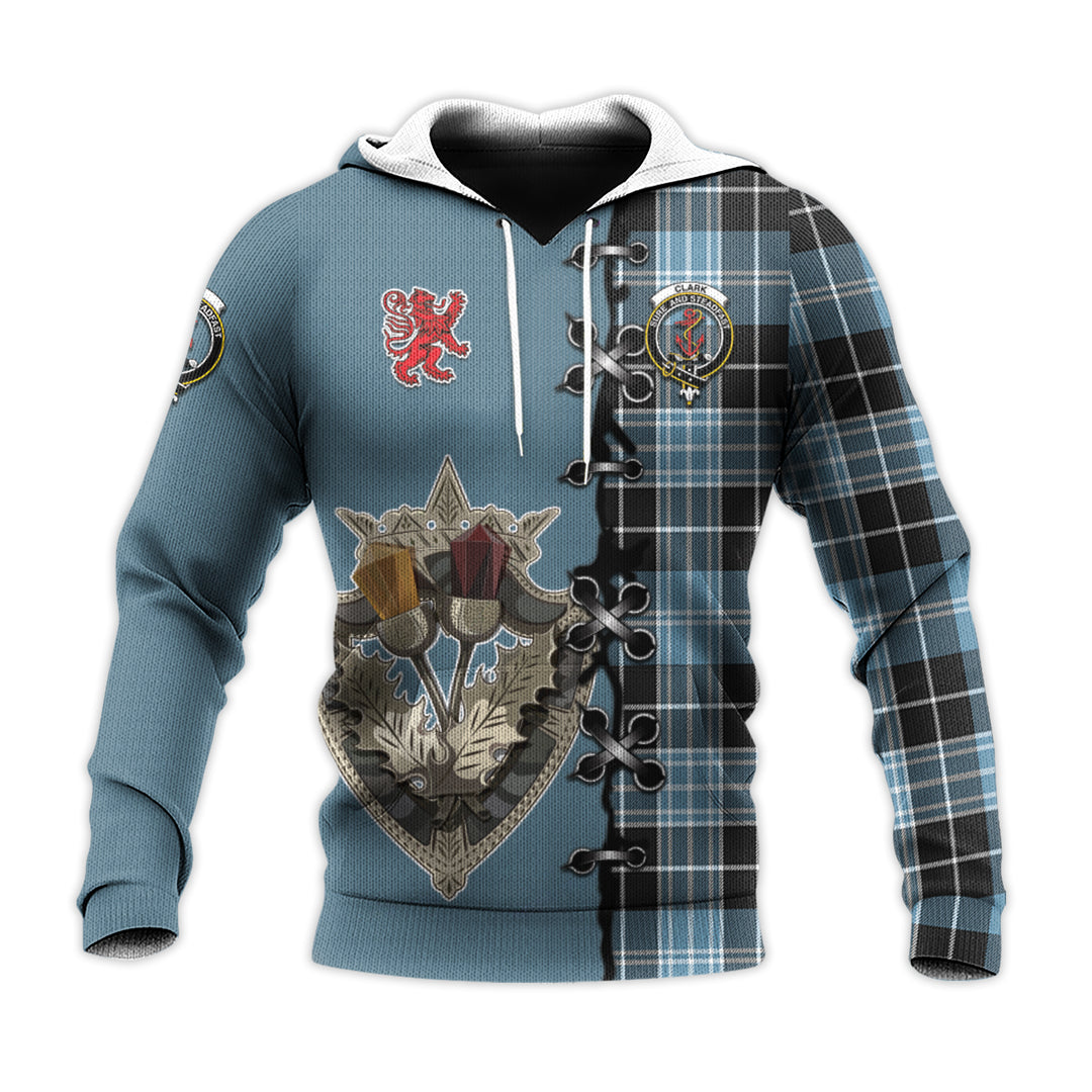 Clark Ancient Tartan Hoodie - Lion Rampant And Celtic Thistle Style