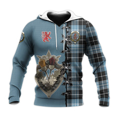 Clark Ancient Tartan Hoodie - Lion Rampant And Celtic Thistle Style