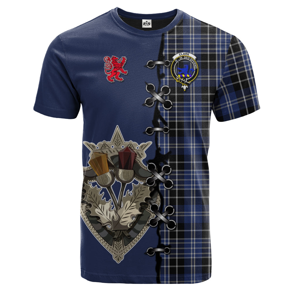 Clark (Lion) Tartan T-shirt - Lion Rampant And Celtic Thistle Style