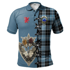 Clark (Lion) Ancient Tartan Polo Shirt - Lion Rampant And Celtic Thistle Style