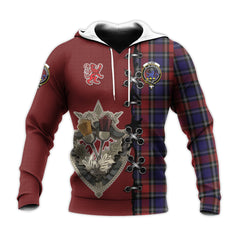 Clark (Lion) Red Tartan Hoodie - Lion Rampant And Celtic Thistle Style