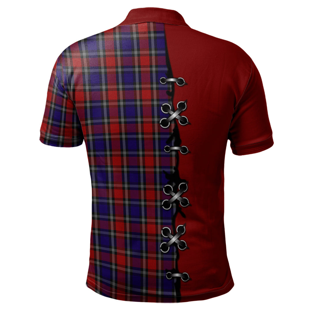 Clark Red Tartan Polo Shirt - Lion Rampant And Celtic Thistle Style