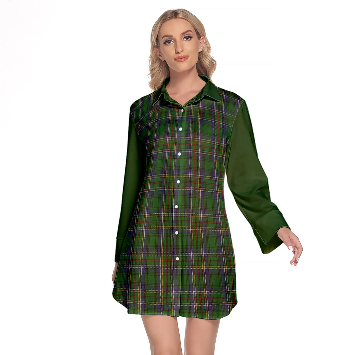 Cockburn Tartan Women's Lapel Shirt Dress With Long Sleeve