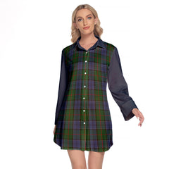 Colquhoun Tartan Women's Lapel Shirt Dress With Long Sleeve