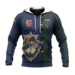 Colquhoun Tartan Hoodie - Lion Rampant And Celtic Thistle Style