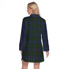 Colquhoun Tartan Women's Lapel Shirt Dress With Long Sleeve