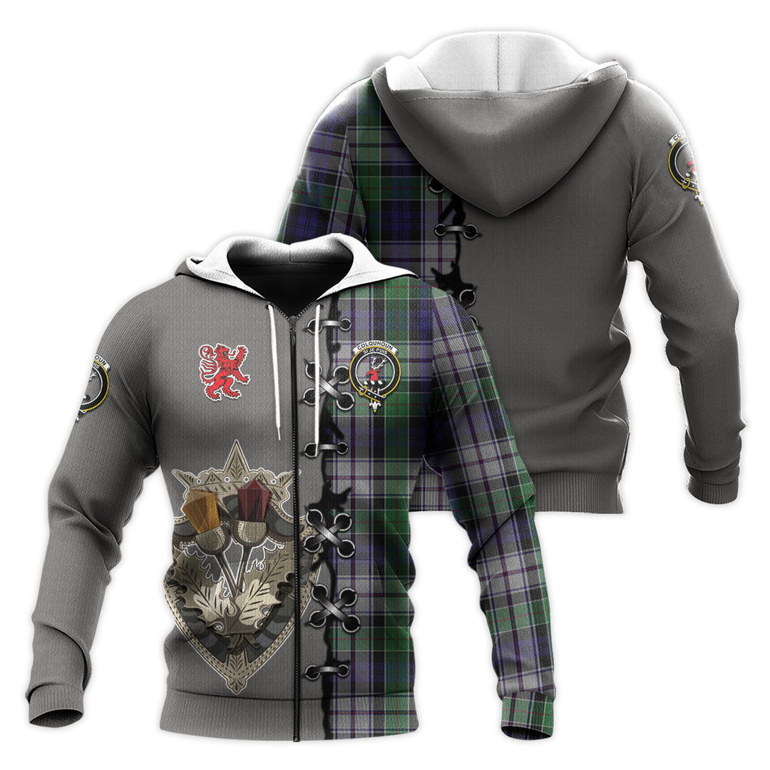 Colquhoun Dress Tartan Hoodie - Lion Rampant And Celtic Thistle Style