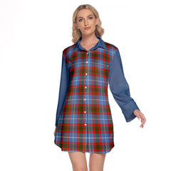 Congilton Tartan Women's Lapel Shirt Dress With Long Sleeve