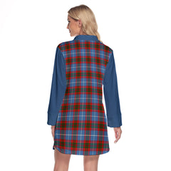 Congilton Tartan Women's Lapel Shirt Dress With Long Sleeve