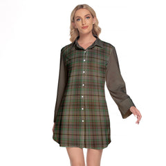 Craig Tartan Women's Lapel Shirt Dress With Long Sleeve