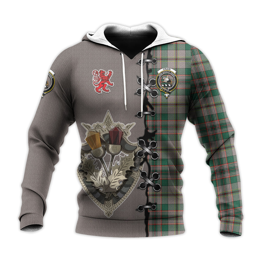 Craig Ancient Tartan Hoodie - Lion Rampant And Celtic Thistle Style