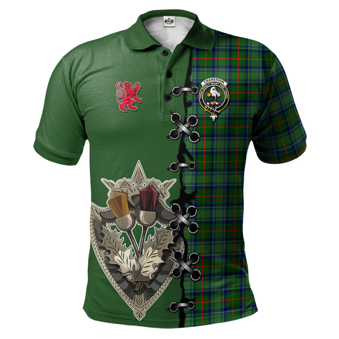 Cranstoun Tartan Polo Shirt - Lion Rampant And Celtic Thistle Style