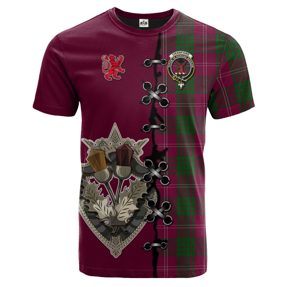 Crawford Tartan T-shirt - Lion Rampant And Celtic Thistle Style