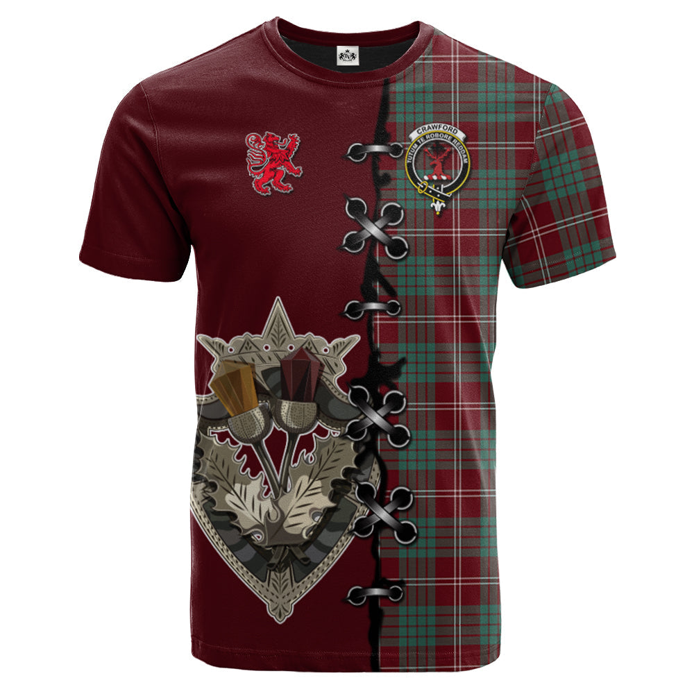 Crawford Modern Tartan T-shirt - Lion Rampant And Celtic Thistle Style