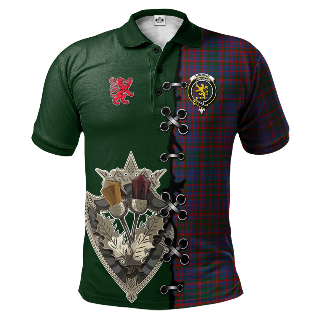 Cumming Tartan Polo Shirt - Lion Rampant And Celtic Thistle Style