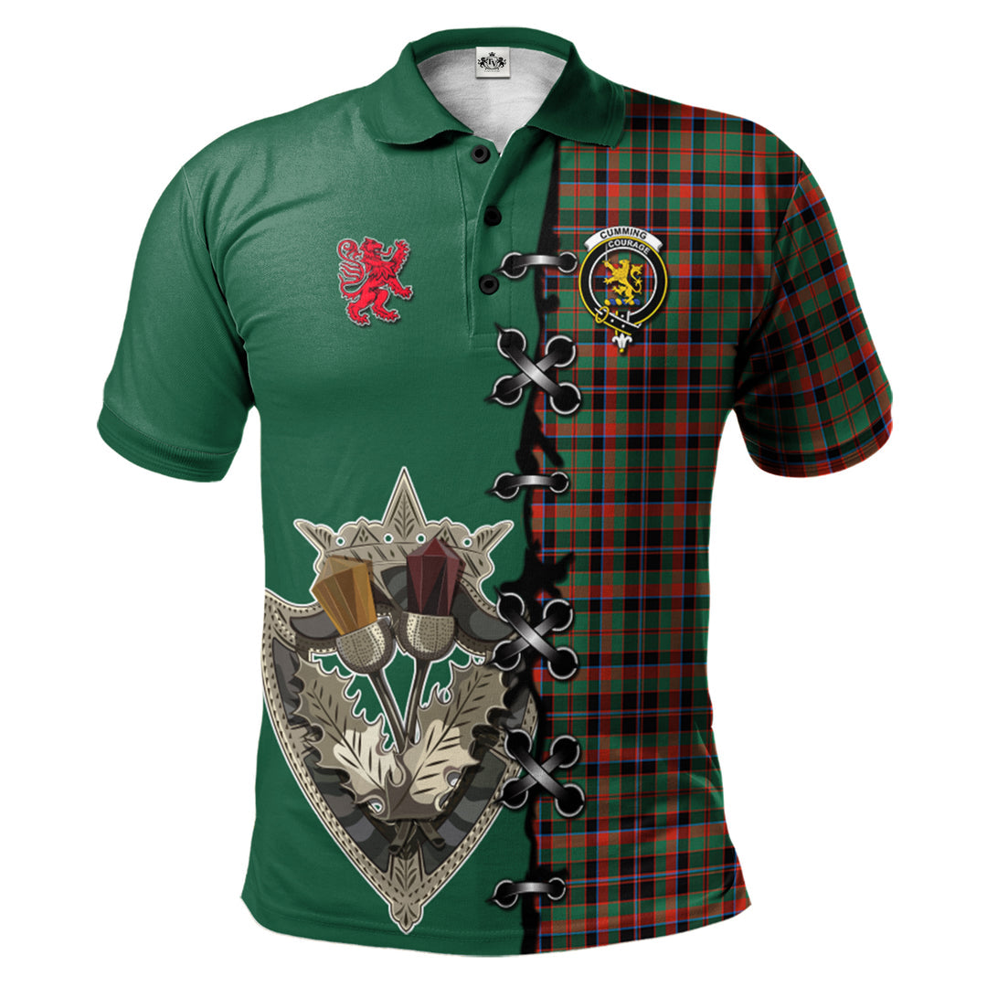 Cumming Hunting Ancient Tartan Polo Shirt - Lion Rampant And Celtic Thistle Style