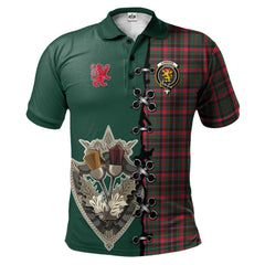 Cumming Hunting Modern Tartan Polo Shirt - Lion Rampant And Celtic Thistle Style