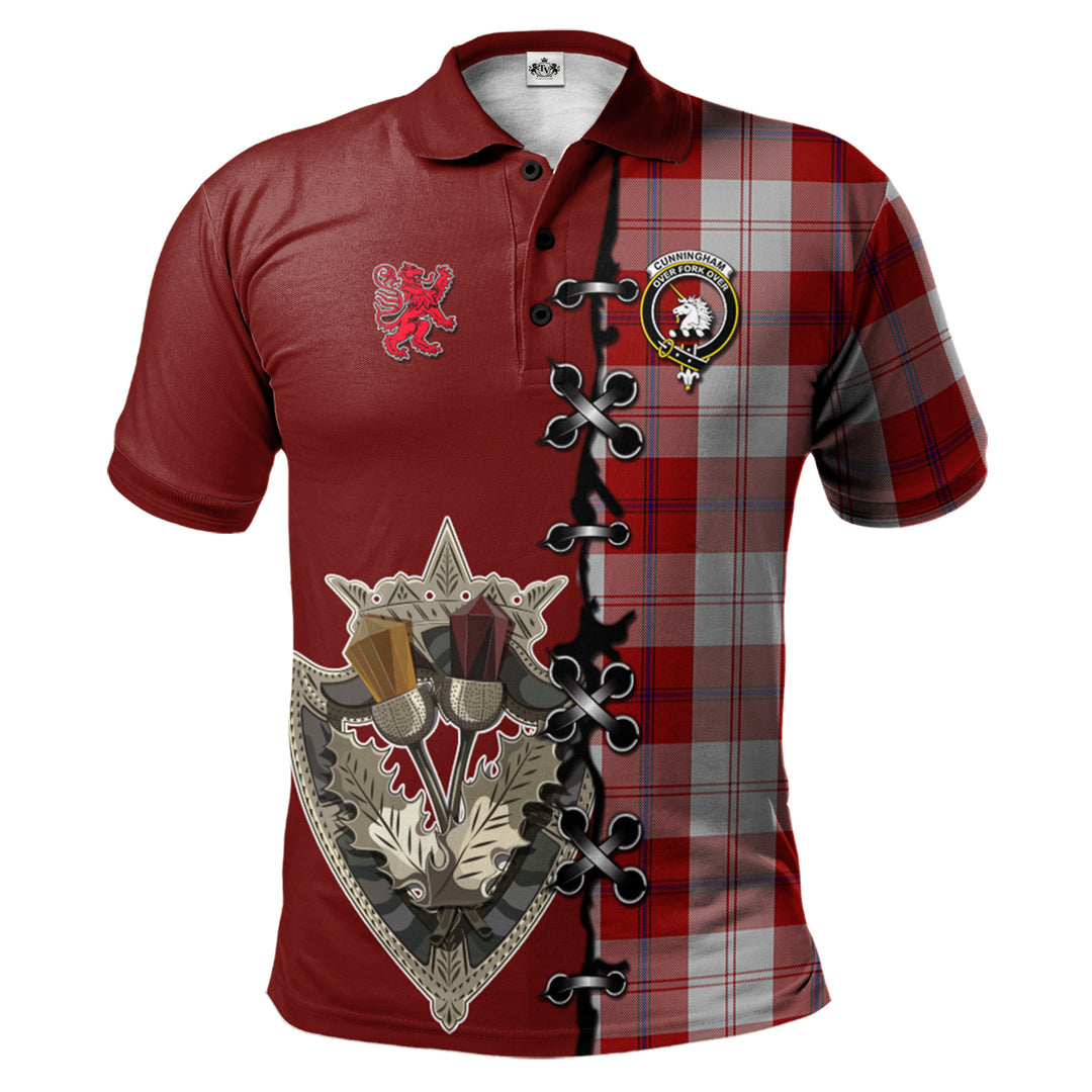 Cunningham Dress Tartan Polo Shirt - Lion Rampant And Celtic Thistle Style