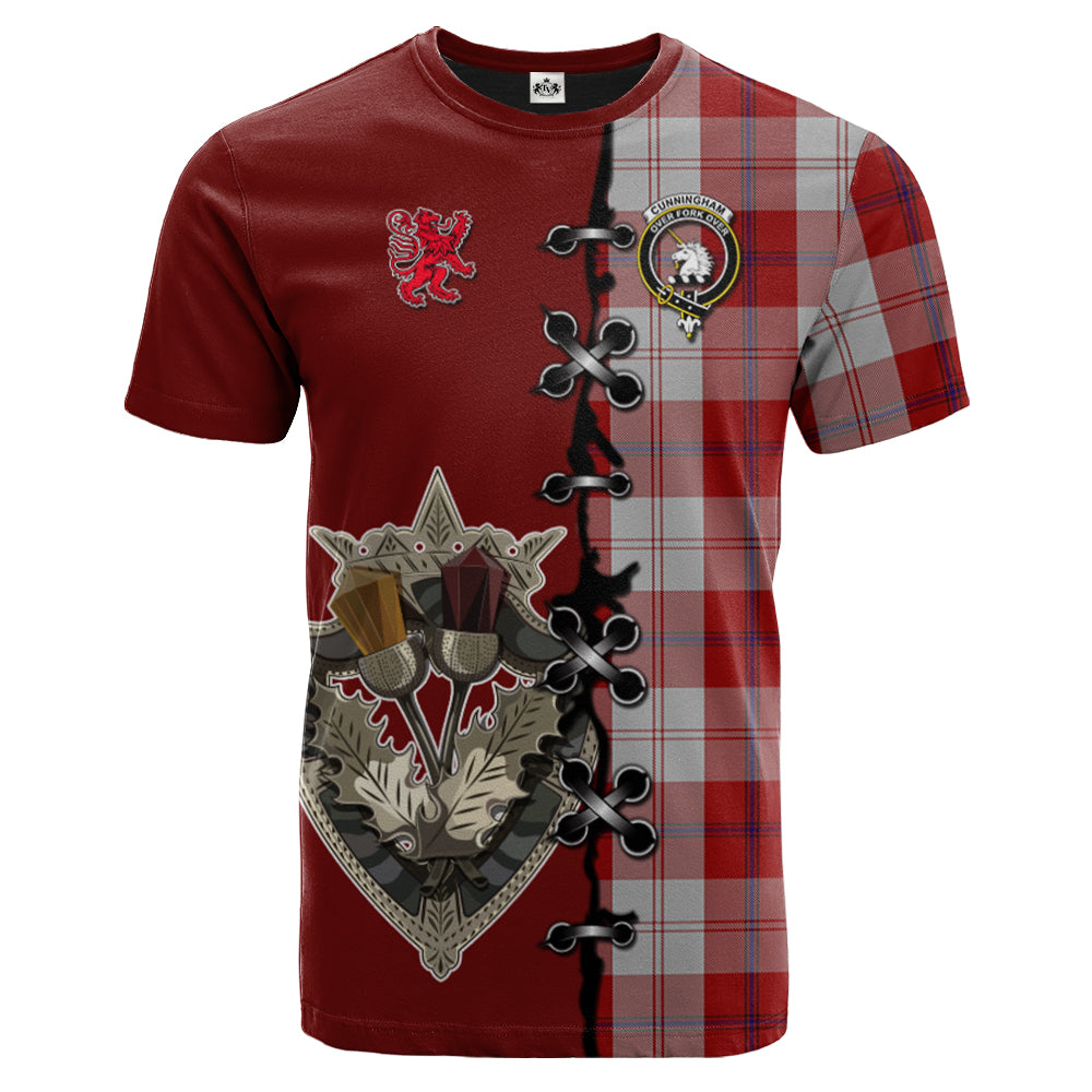 Cunningham Dress Tartan T-shirt - Lion Rampant And Celtic Thistle Style