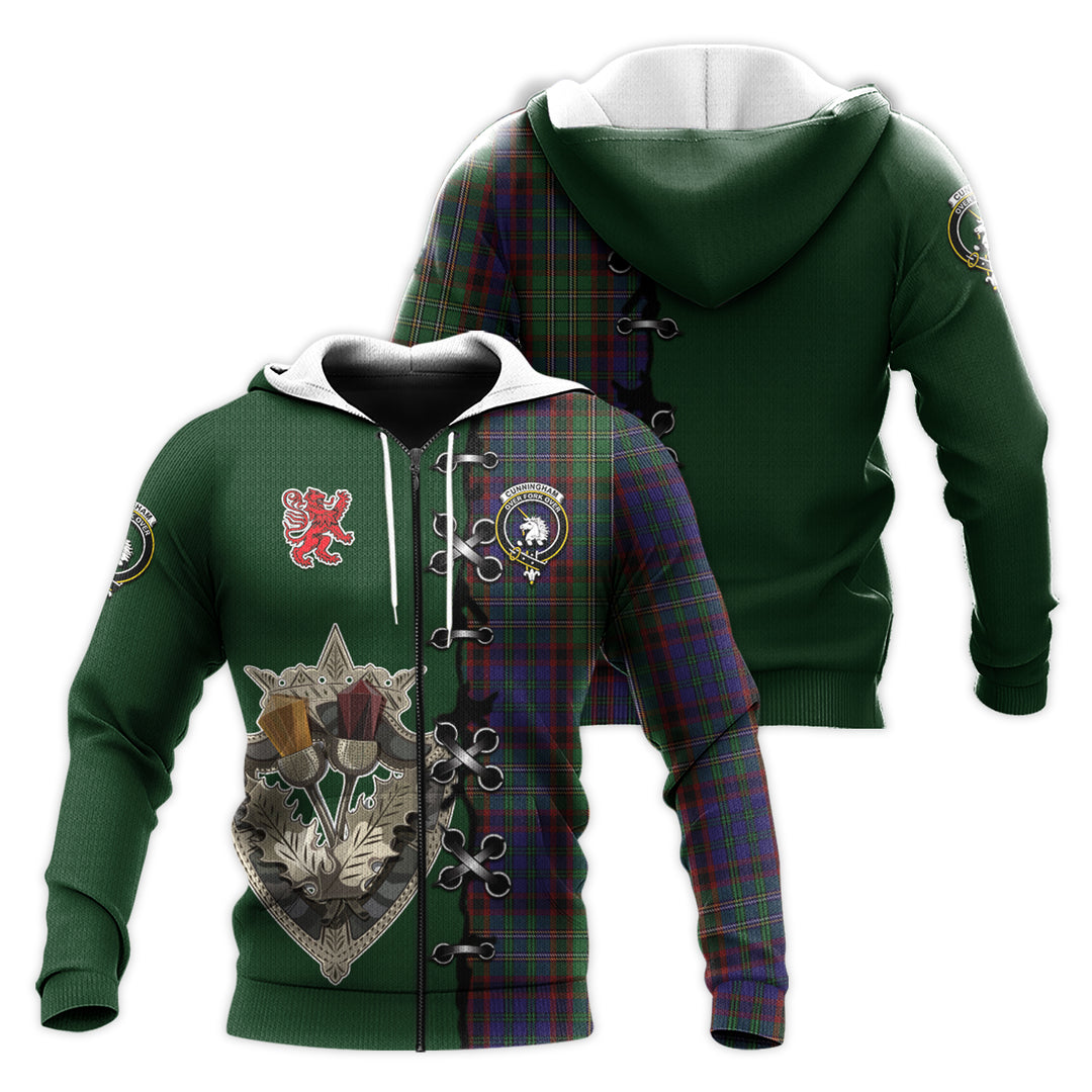 Cunningham Hunting Tartan Hoodie - Lion Rampant And Celtic Thistle Style