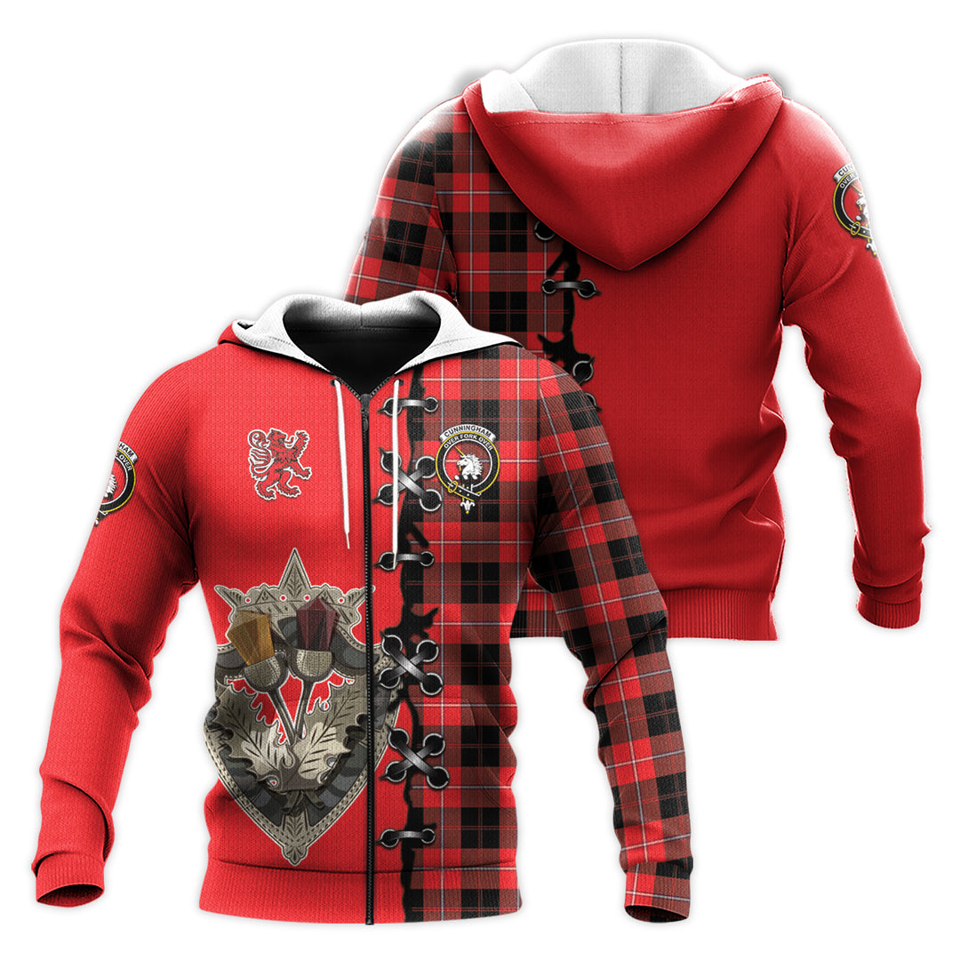 Cunningham Modern Tartan Hoodie - Lion Rampant And Celtic Thistle Style