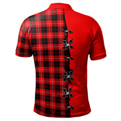 Cunningham Modern Tartan Polo Shirt - Lion Rampant And Celtic Thistle Style