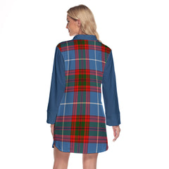 Dalmahoy Tartan Women's Lapel Shirt Dress With Long Sleeve