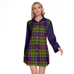 Dalrymple Tartan Women's Lapel Shirt Dress With Long Sleeve