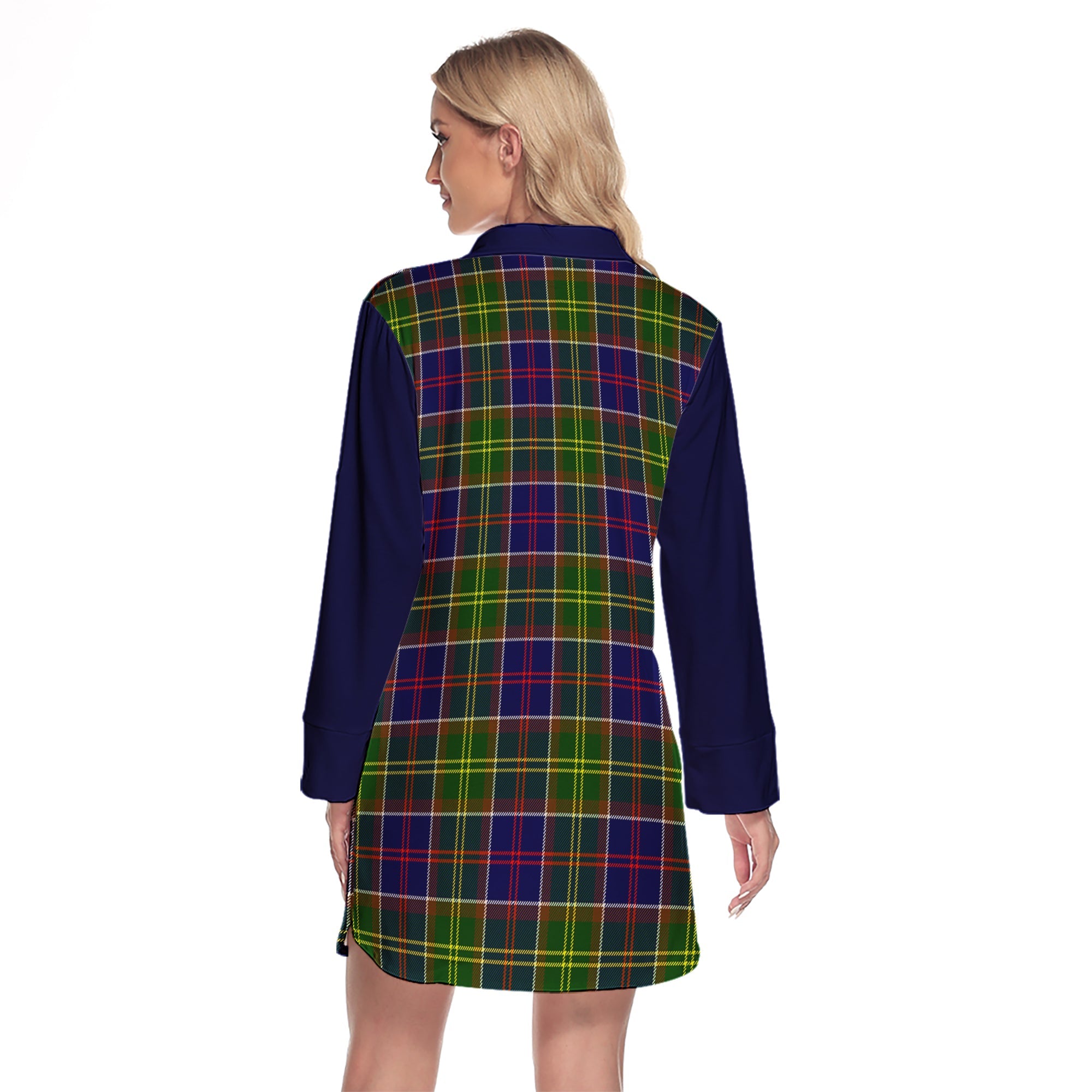 Dalrymple Tartan Women's Lapel Shirt Dress With Long Sleeve