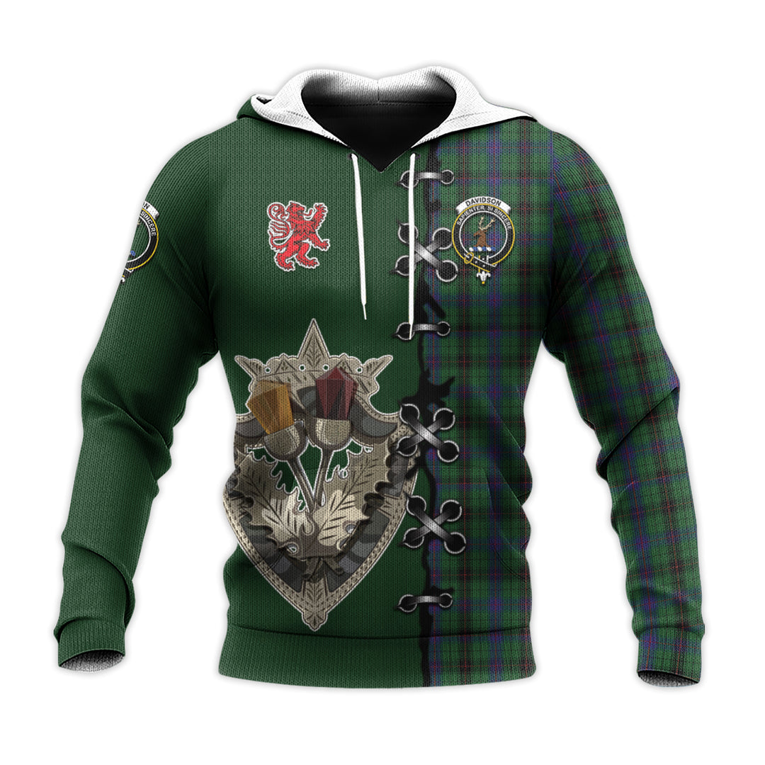 Davidson Tartan Hoodie - Lion Rampant And Celtic Thistle Style