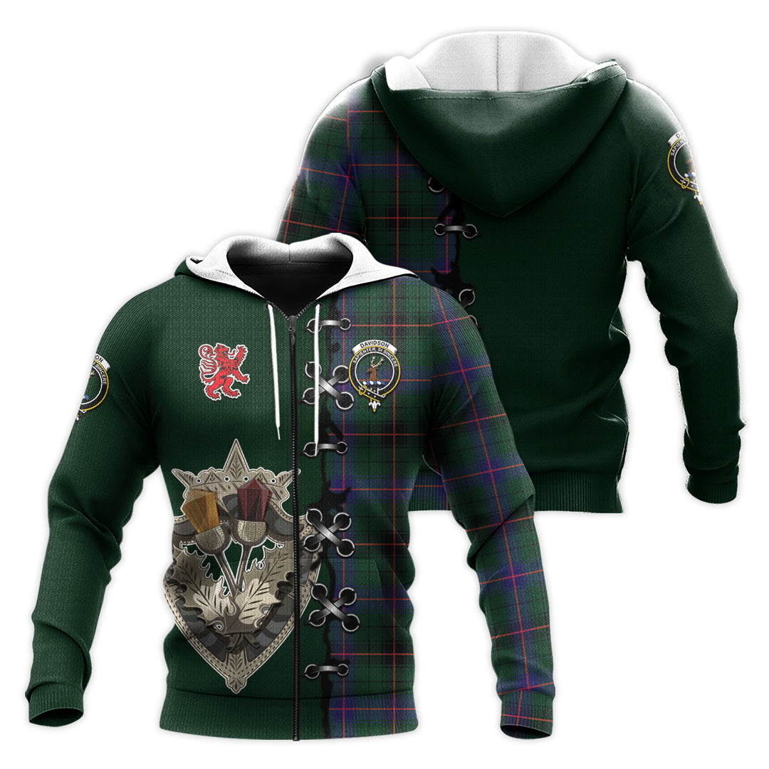 Davidson Modern Tartan Hoodie - Lion Rampant And Celtic Thistle Style