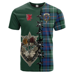 Davidson of Tulloch Tartan T-shirt - Lion Rampant And Celtic Thistle Style