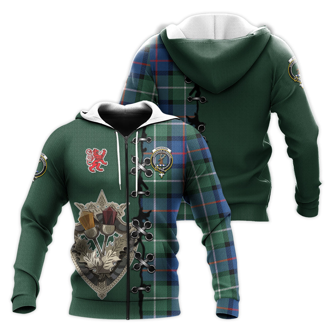 Davidson of Tulloch Tartan Hoodie - Lion Rampant And Celtic Thistle Style