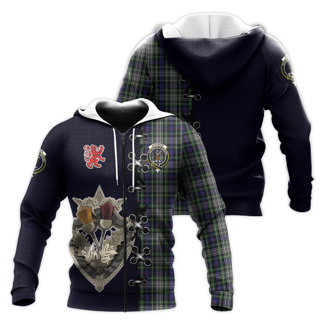 Davidson of Tulloch Dress Tartan Hoodie - Lion Rampant And Celtic Thistle Style