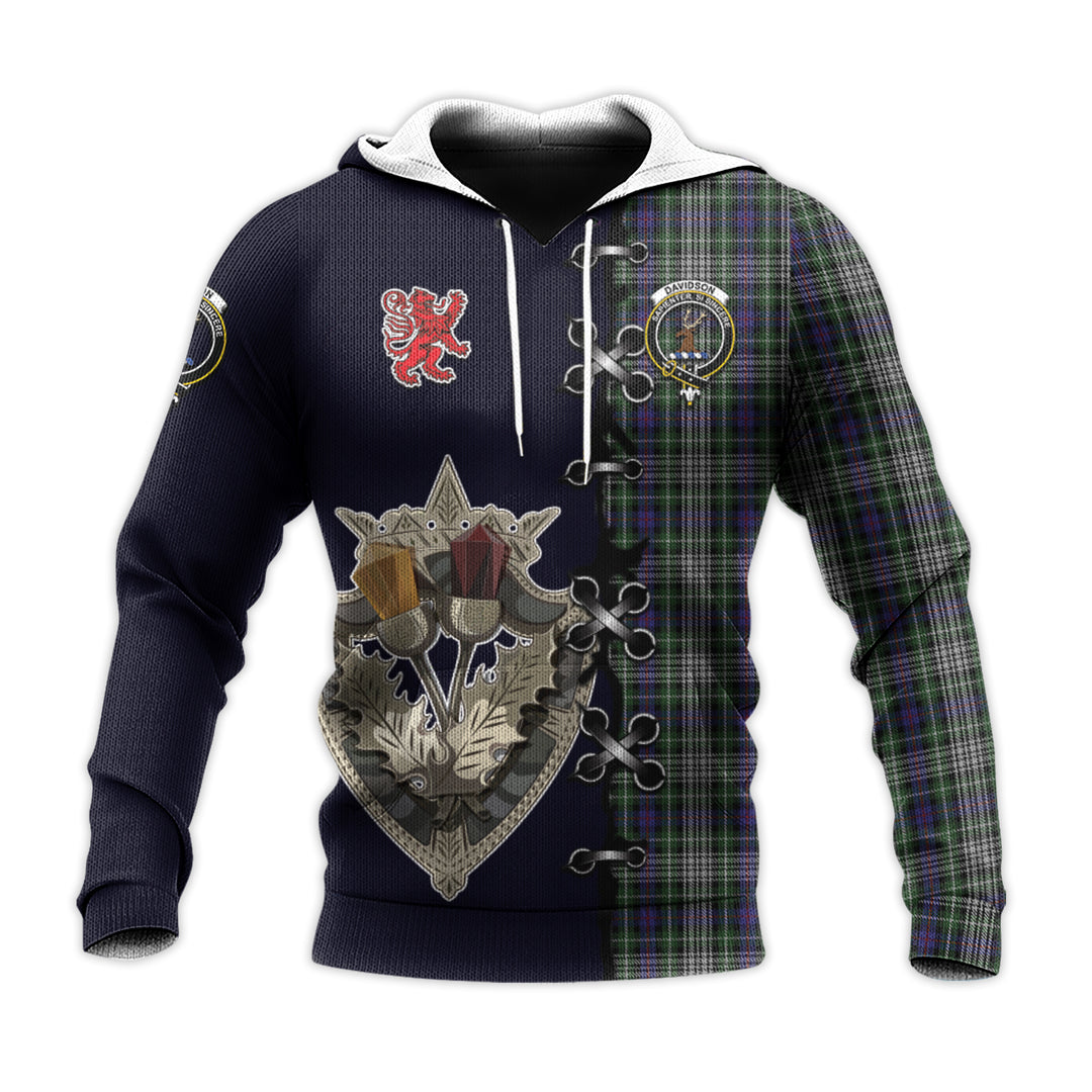 Davidson of Tulloch Dress Tartan Hoodie - Lion Rampant And Celtic Thistle Style