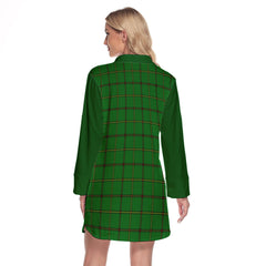 Don Tartan Women's Lapel Shirt Dress With Long Sleeve