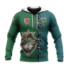 Douglas Ancient Tartan Hoodie - Lion Rampant And Celtic Thistle Style