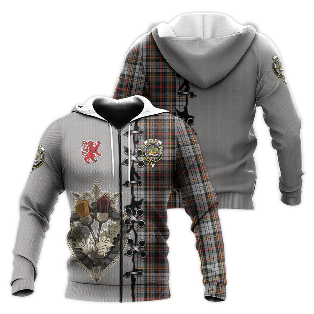 Douglas Ancient Dress Tartan Hoodie - Lion Rampant And Celtic Thistle Style